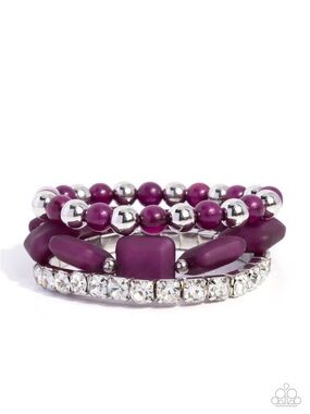 B-83 paparazzi Plum and Silver Multi-Strand Bracelet Set